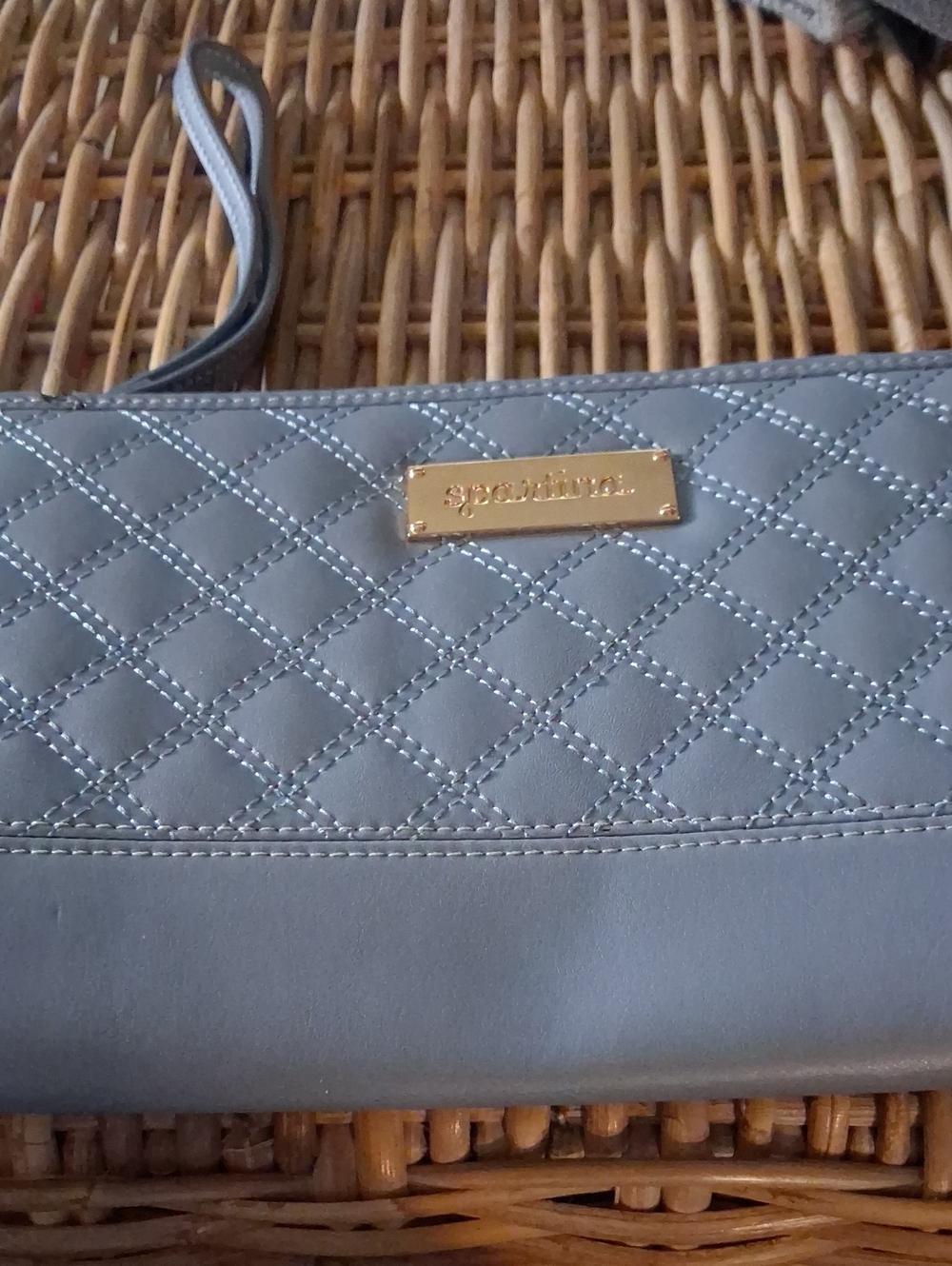 Spartina 449 Quilted Pale Blue Wristlet with Gold Plate